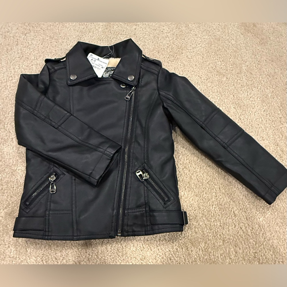 Black Faux Moto Jacket with Cream Lining